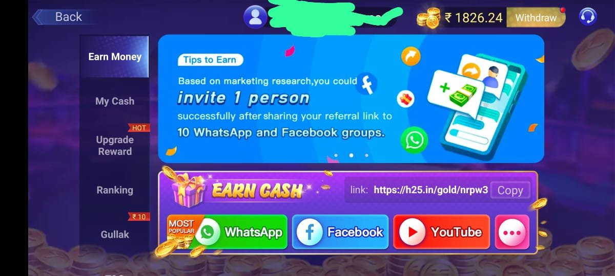 How To Refer And Earn Unlimited Real Cash In One Of The Best 3 Patti Gold App List ?